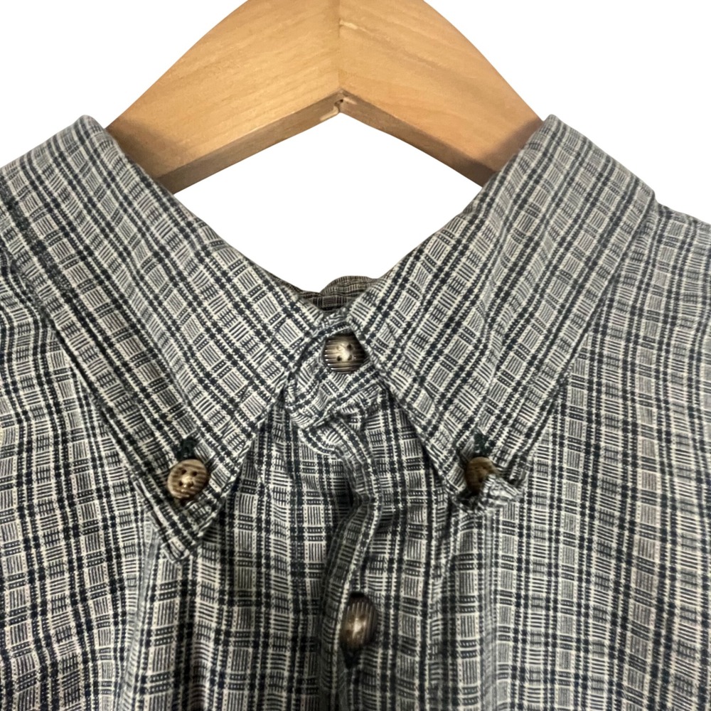 Fieldmaster Mens Grey Black Micro Plaid Long Sleeve Button Down Shirt Large